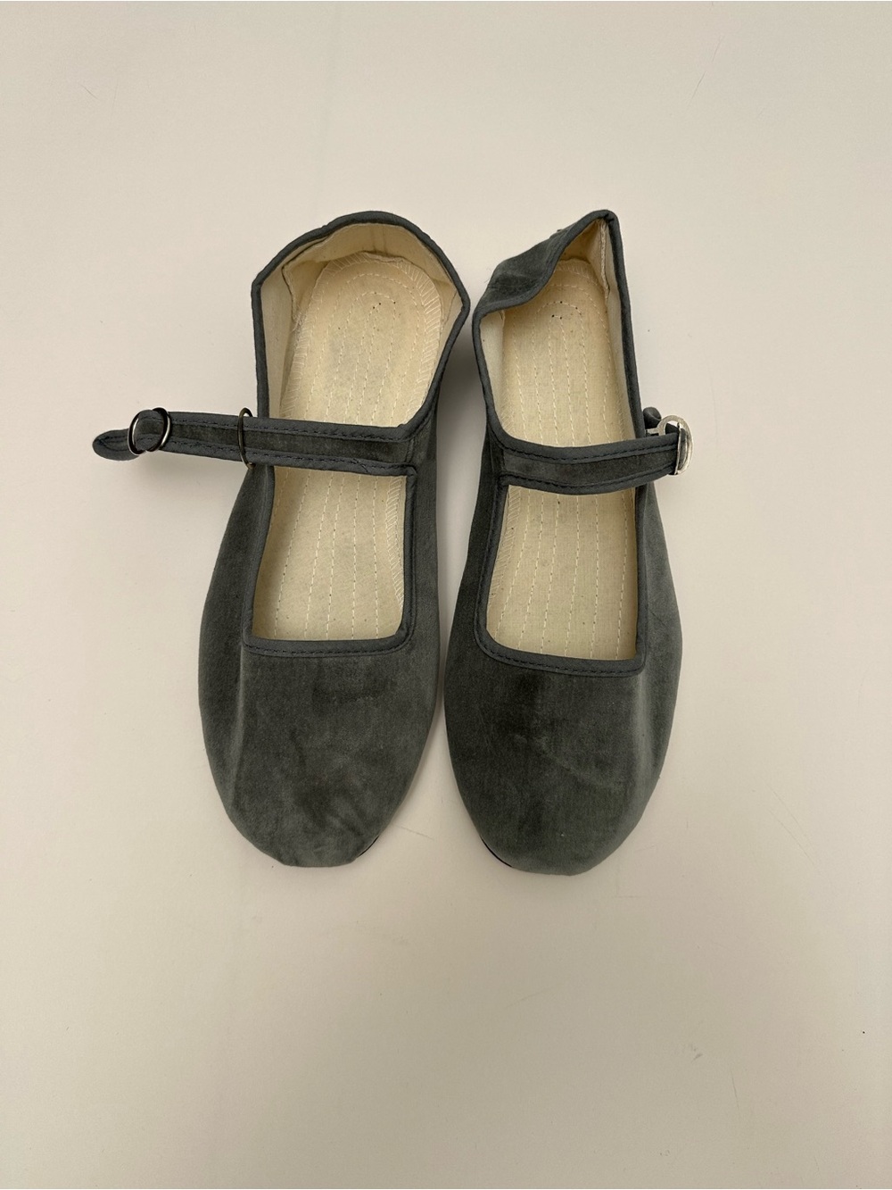Velvet Mary Jane Ballet Flats Soft Girl Balletcore Indoor House Shoes Gray